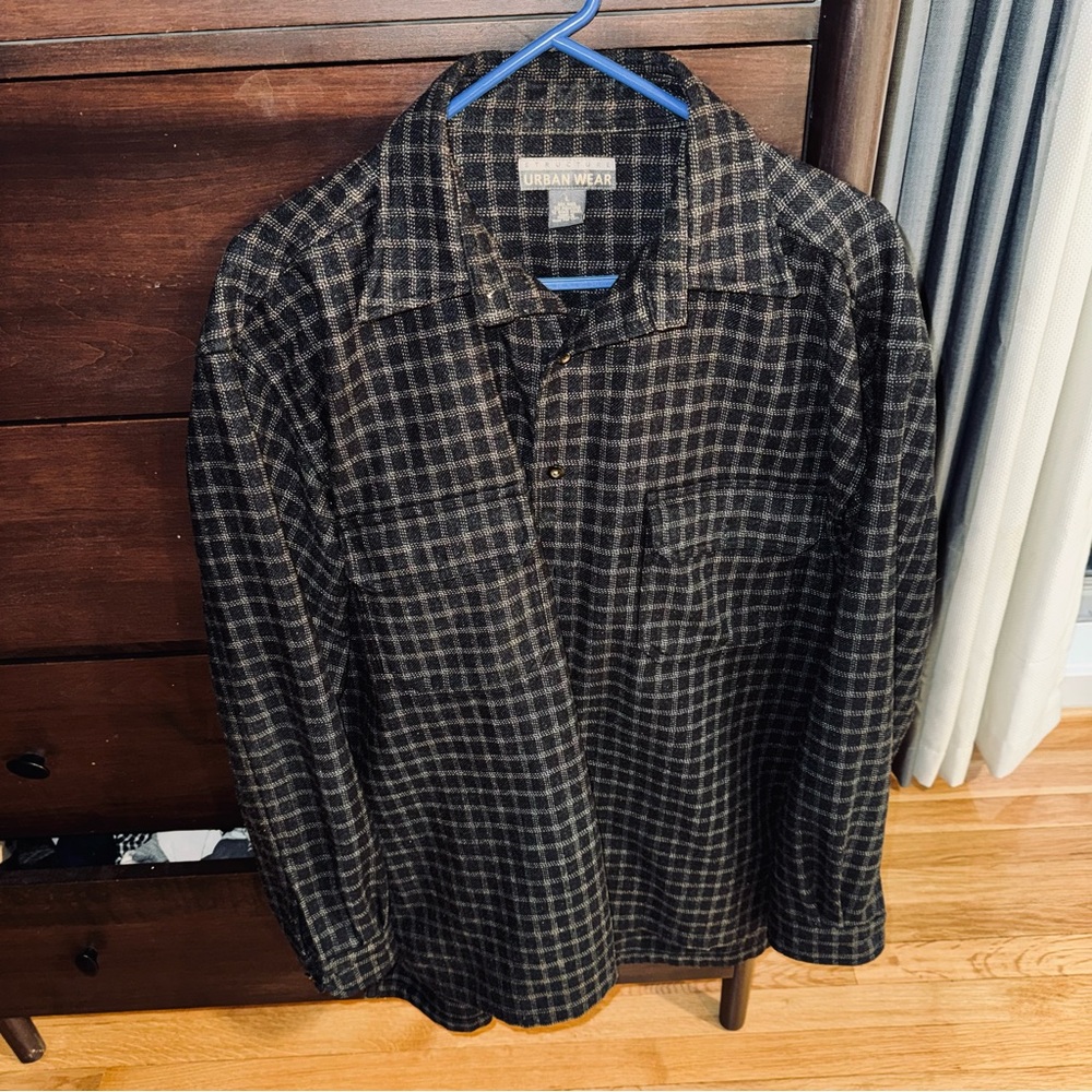 Structure Urban Wear Black Plaid Shirt Size Large Vintage 100% Wool